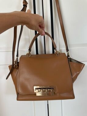 Zac Posen Saddle Tan Leather Top-Handle Satchel with Gold Hardware